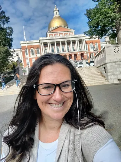 Alexandra in front of school